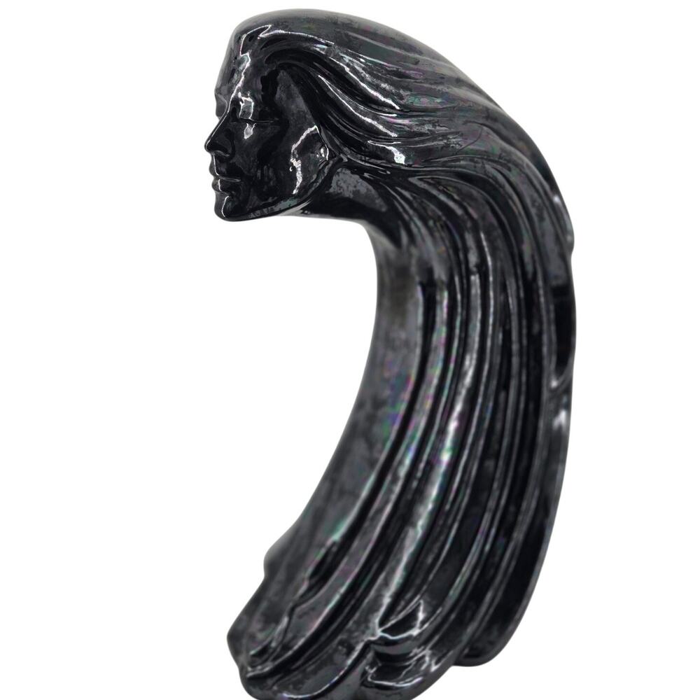 Vtg Avant Garde Black Iridescent Woman of the Wind Tall 14" Sculpture Signed SS